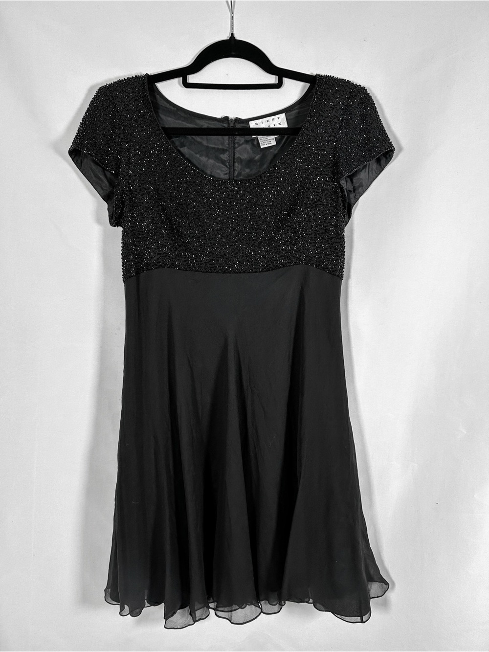 100% Silk Vintage Bieff Basix Black Silk Beaded Cocktail Dress